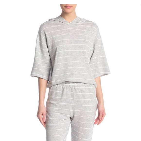 Joe's Jeans Drop Shoulder Gray & White Striped Flowy Hoodie - Picture 2 of 5